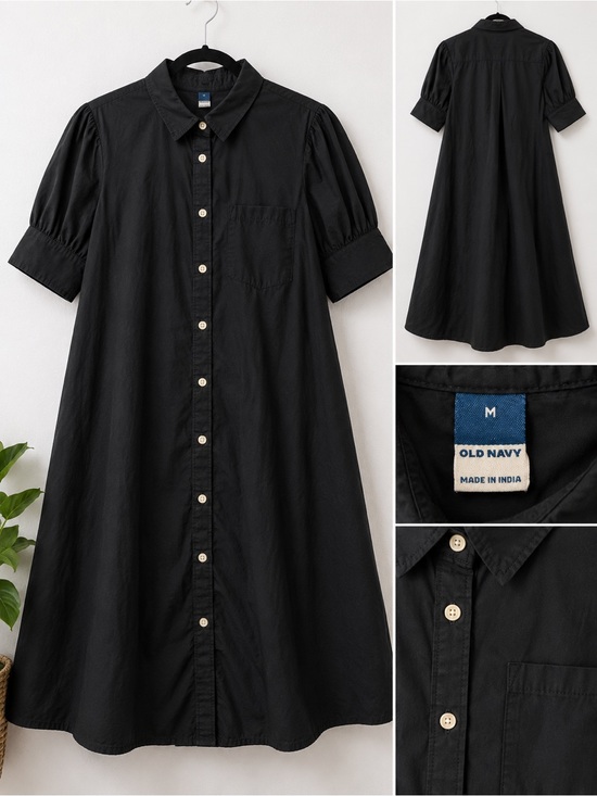 Old Navy Dresses & Skirts - Old Navy Black A-Line Button-Up Shirt Dress